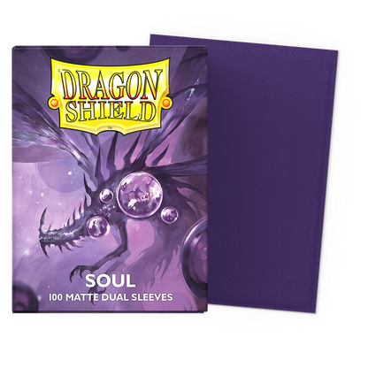 A purple matte dual sleeves deck box. Brand: Dragon Shield, Item: Soul - Matte Dual Sleeves.