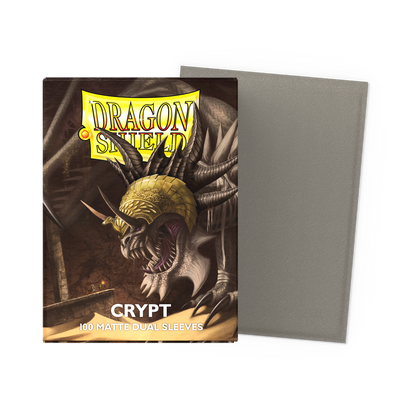 A grey matte dual sleeve pack featuring a dragon illustration. Brand: Dragon Shield, Item: Crypt - Matte Dual Sleeves.