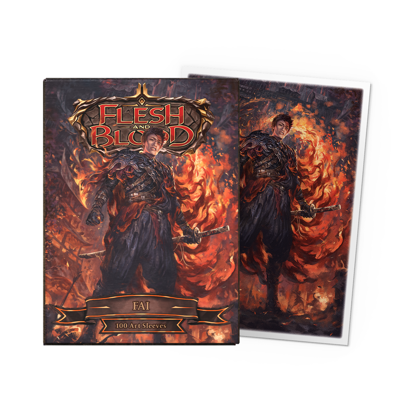 A matte art sleeve pack featuring Fai from Flesh and Blood. Brand: Dragon Shield (Dev), Item: Fai - Matte Art Sleeves.