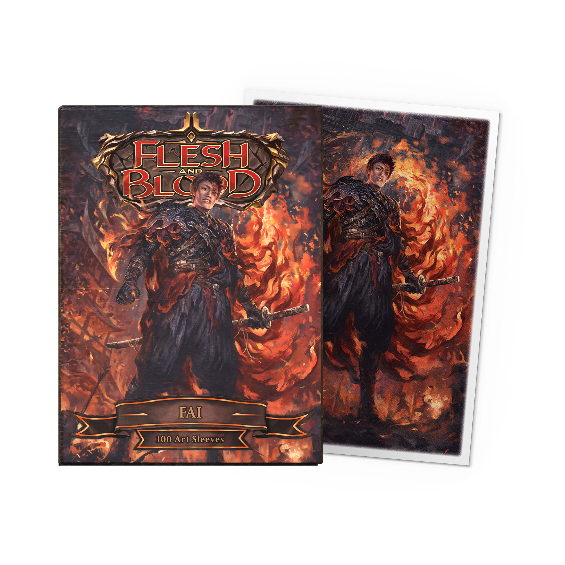 A matte art sleeve pack featuring Fai from Flesh and Blood. Brand: Dragon Shield (Dev), Item: Fai - Matte Art Sleeves.