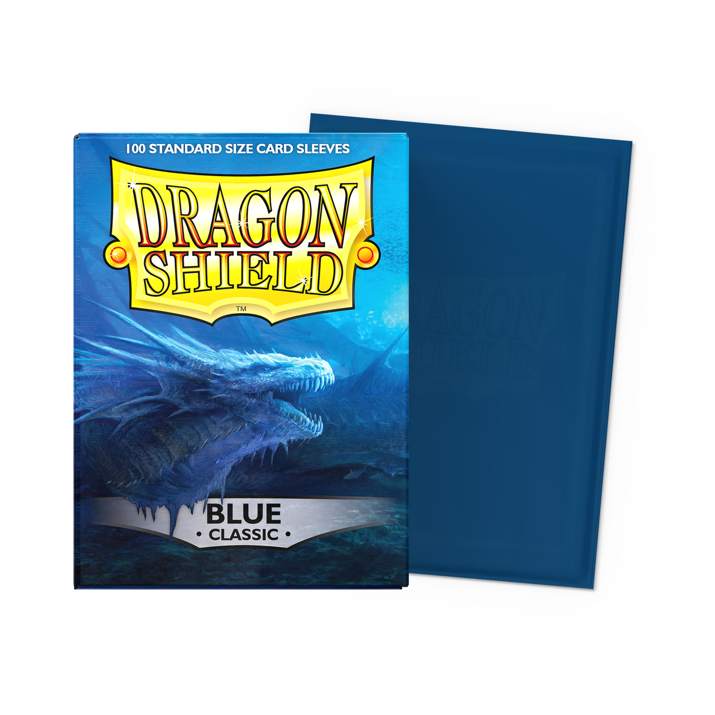 A blue Dragon Shield Classic card sleeves pack featuring a dragon illustration. Brand: Dragon Shield, Item: Blue - Classic Sleeves