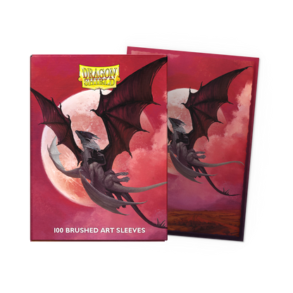 A red brushed art sleeve featuring a white dragon against a red moon. Brand: Dragon Shield, Item: Valentine 2024 - Brushed Art Sleeves