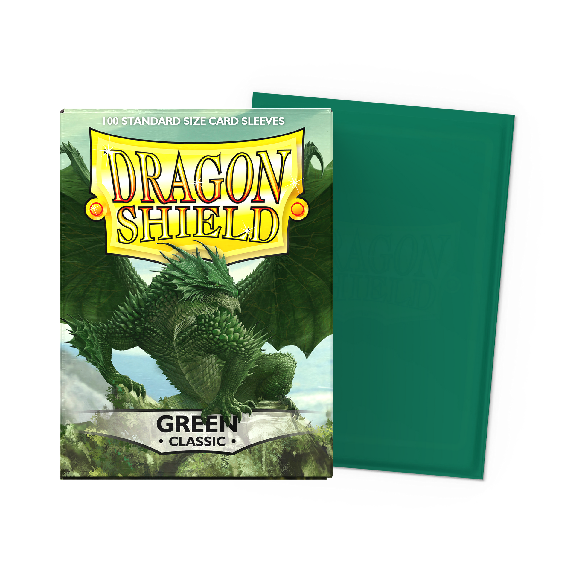 A green Dragon Shield Classic card sleeve pack. Brand: Dragon Shield, Item: Green - Classic Sleeves