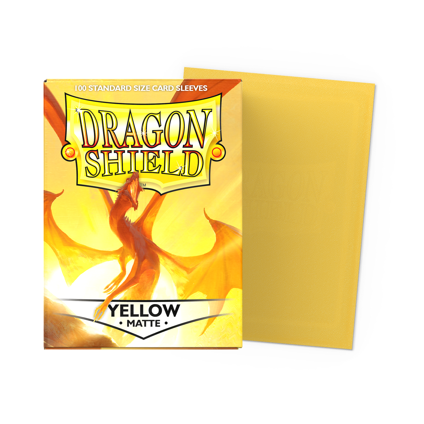 A Yellow Matte Standard Size Card Sleeves. Brand: Dragon Shield, Item: Yellow - Matte Sleeves