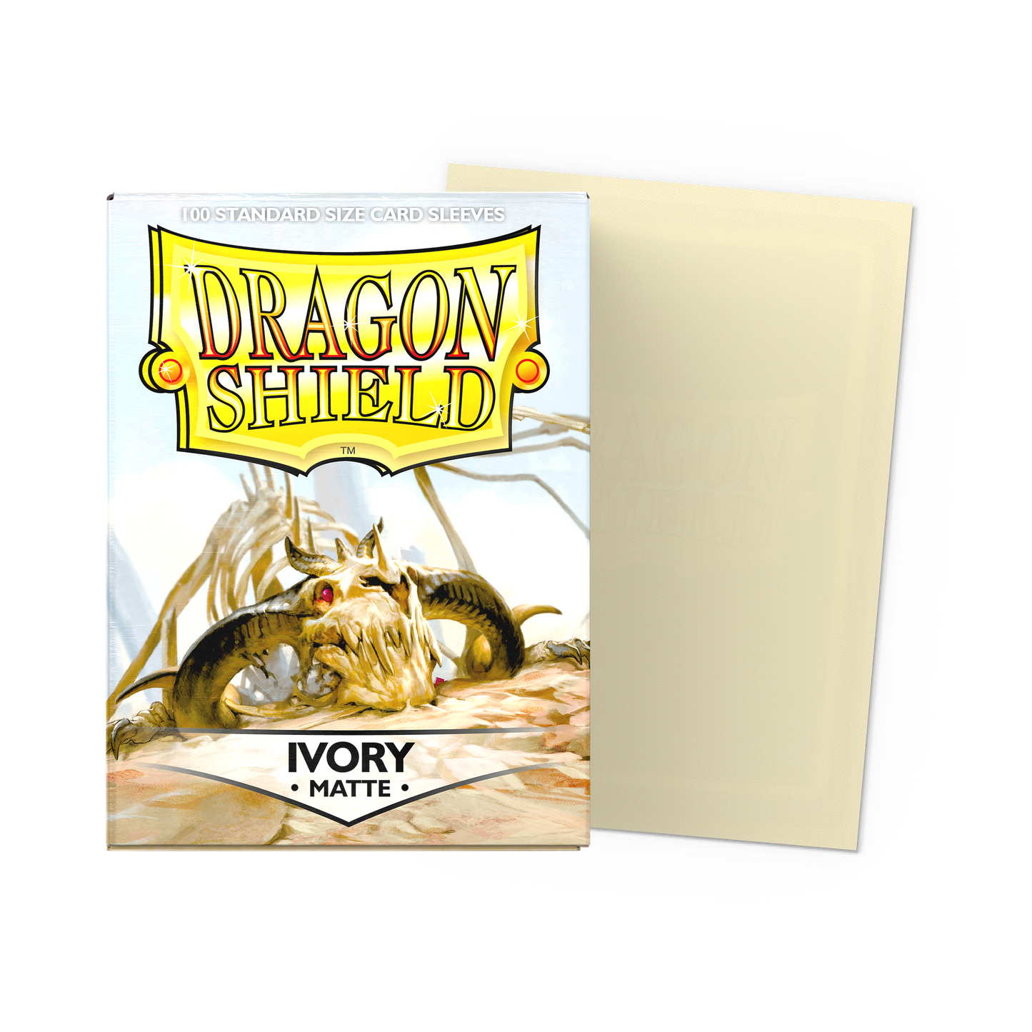 A matte ivory Dragon Shield standard size card sleeves pack. Brand: Dragon Shield, Item: Ivory - Matte Sleeves.