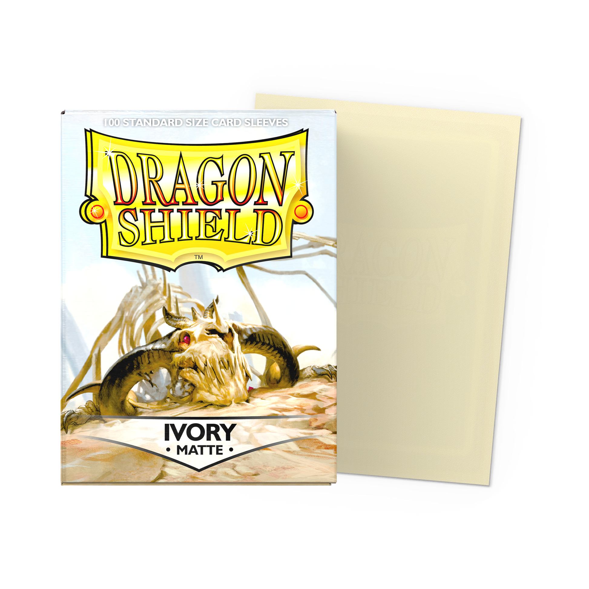 A matte ivory Dragon Shield standard size card sleeves pack. Brand: Dragon Shield, Item: Ivory - Matte Sleeves.