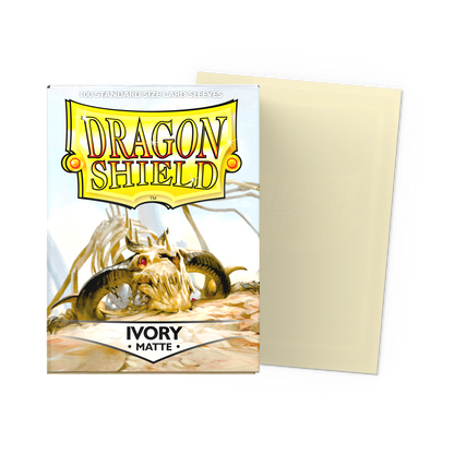 A matte ivory Dragon Shield standard size card sleeves pack. Brand: Dragon Shield, Item: Ivory - Matte Sleeves.