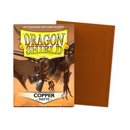 A copper matte standard size card sleeves. Brand: Dragon Shield, Item: Copper - Matte Sleeves.
