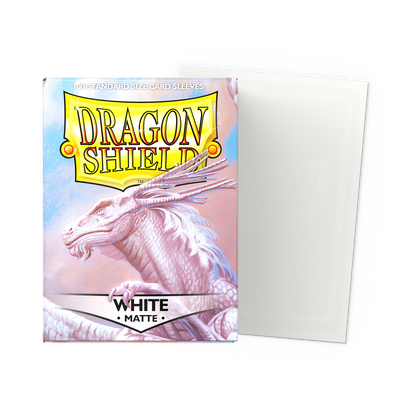A White Matte Standard Size Card Sleeves. Brand: Dragon Shield, Item: White - Matte Sleeves.