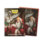 A Brushed Art Sleeve Pack featuring a dragon breathing fire on Santa Claus. Brand: Dragon Shield, Item: Christmas 2021 - Brushed Art Sleeves