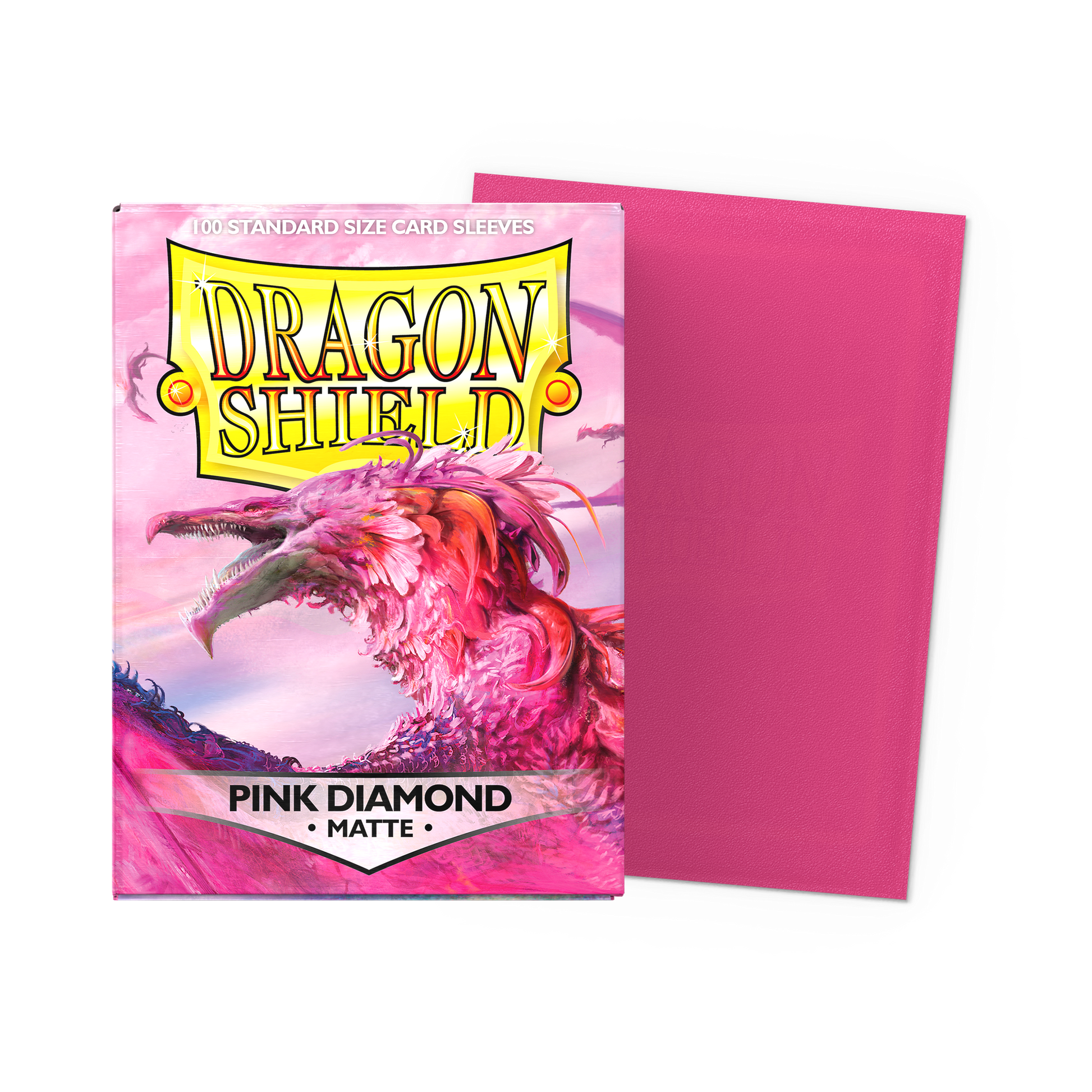 A Pink Diamond Matte Standard Size Card Sleeves. Brand: Dragon Shield, Item: Pink Diamond - Matte Sleeves.
