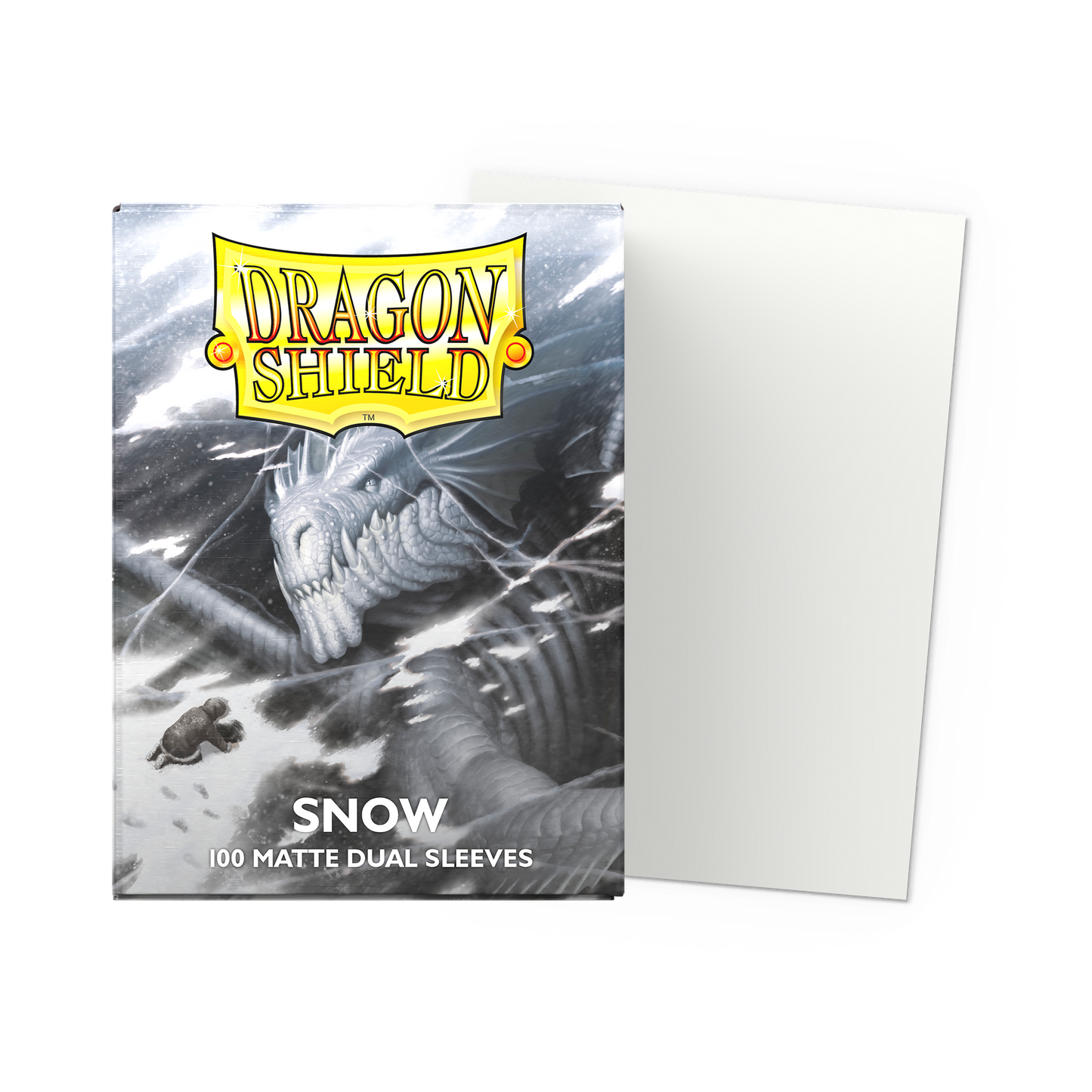 A white Dragon Shield Snow Matte Dual Sleeves 100 count.