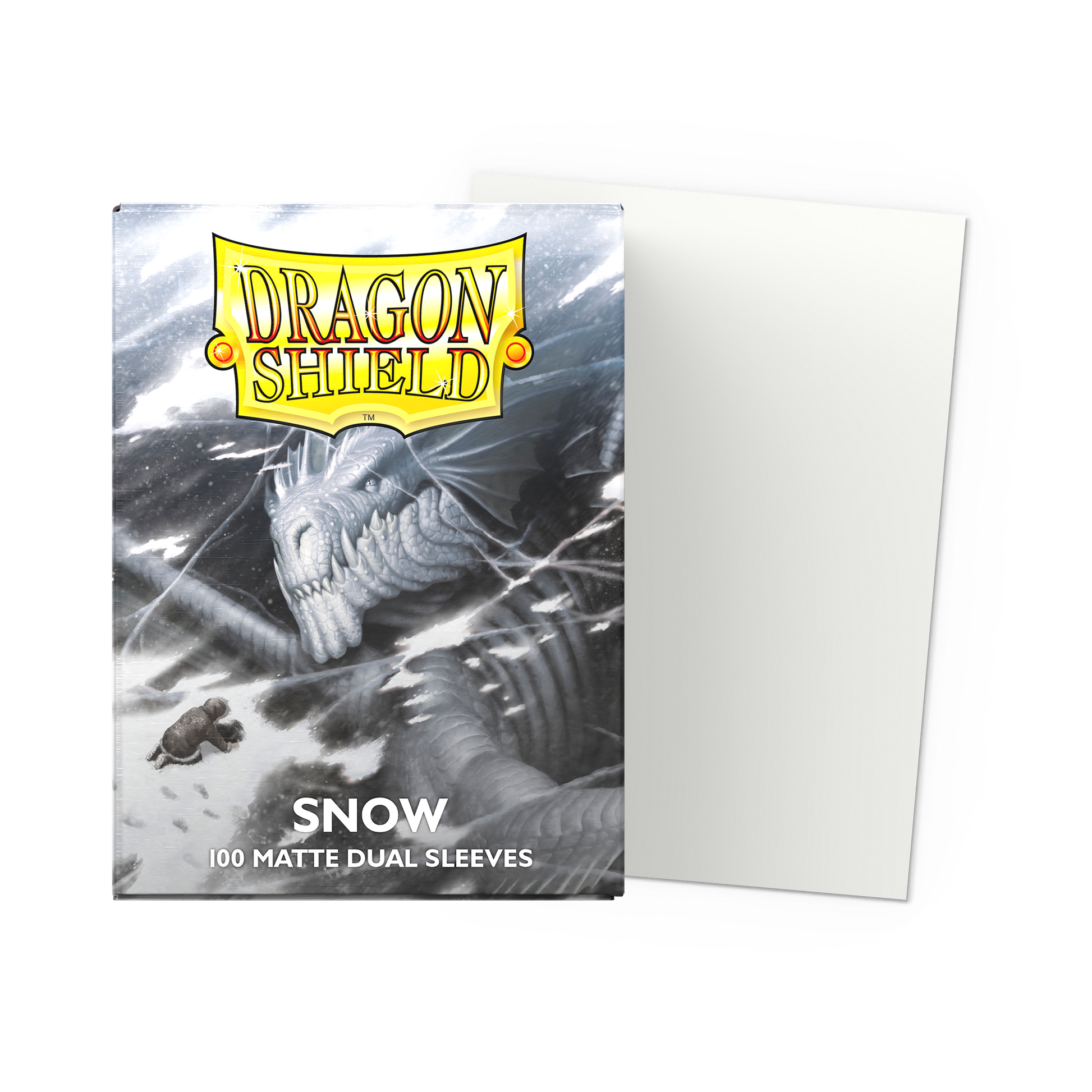 A white Dragon Shield Snow Matte Dual Sleeves 100 count.
