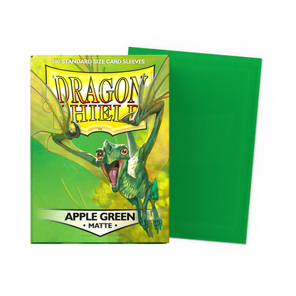 A green matte Dragon Shield standard size card sleeves. Brand: Dragon Shield, Item: Apple Green - Matte Sleeves.