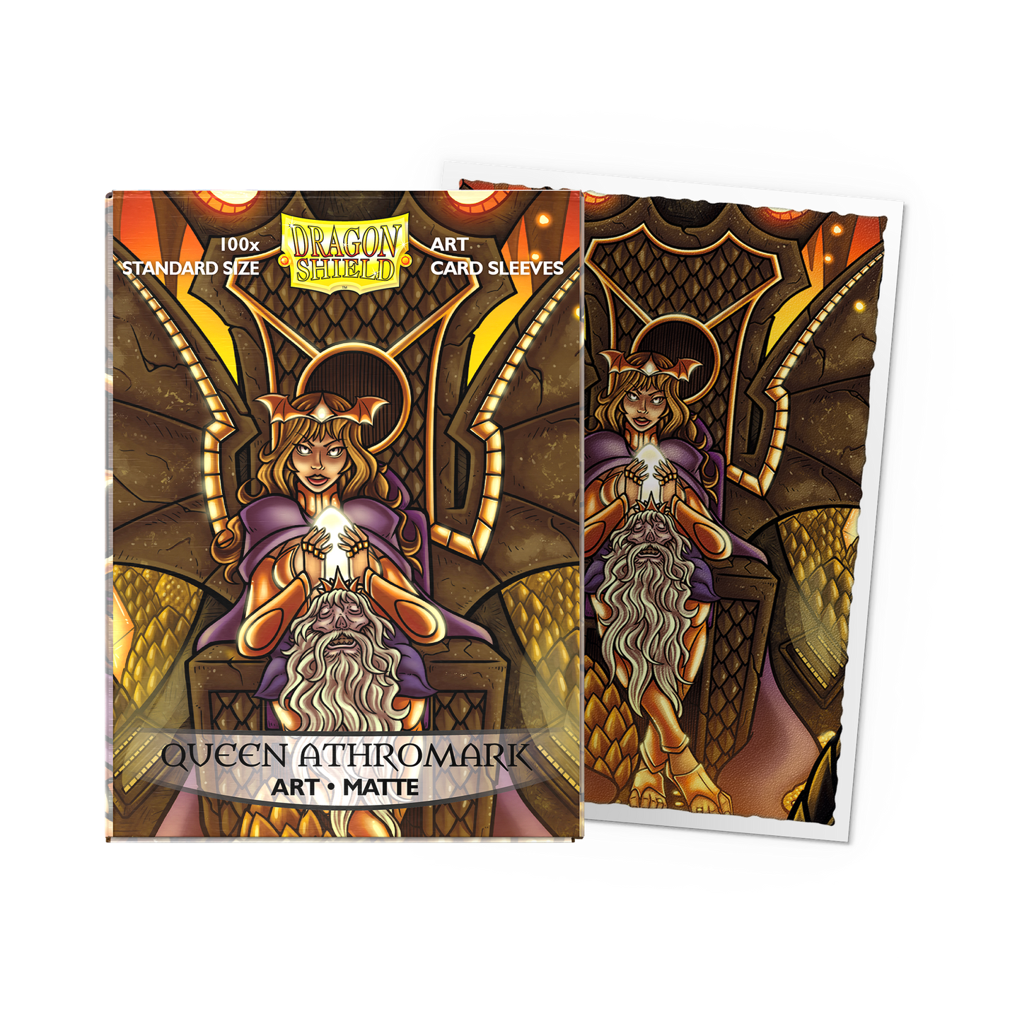 A matte art card sleeve featuring a Queen Athromark portrait. Brand: Dragon Shield, Item: Queen Athromark Portrait - Matte Art Sleeves.