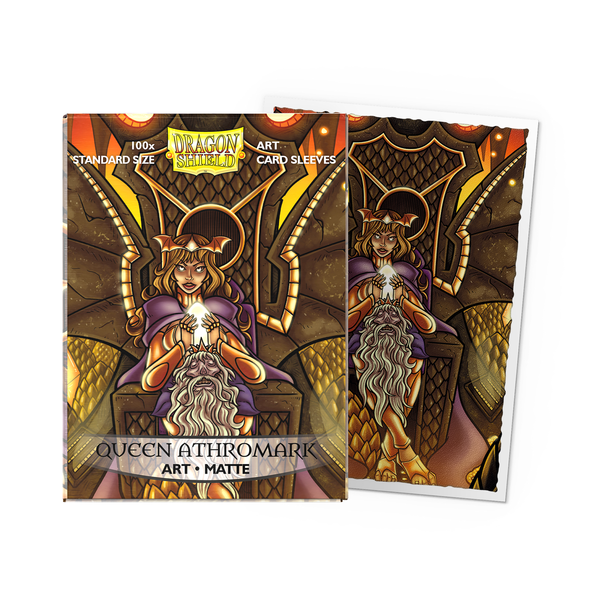 A matte art card sleeve featuring a Queen Athromark portrait. Brand: Dragon Shield, Item: Queen Athromark Portrait - Matte Art Sleeves.