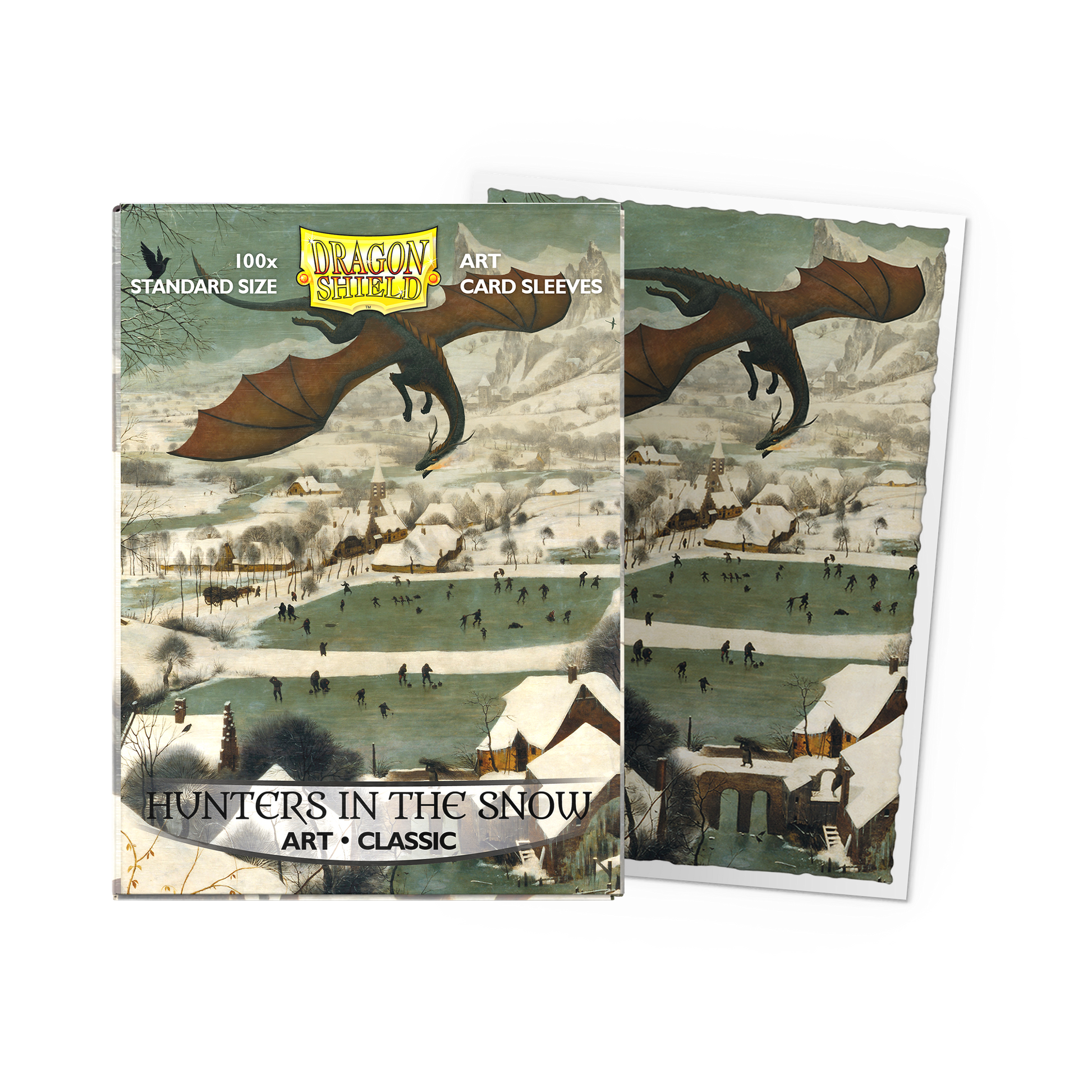 A "Hunters in the Snow" art card sleeve set. Brand: Dragon Shield, Item: Classic Art Sleeves.