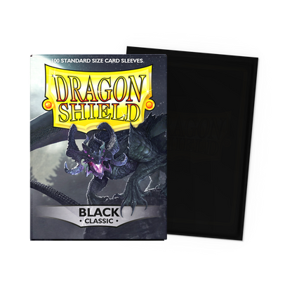 A black Classic Standard Size card sleeves. Brand: Dragon Shield, Item: Black - Classic Sleeves