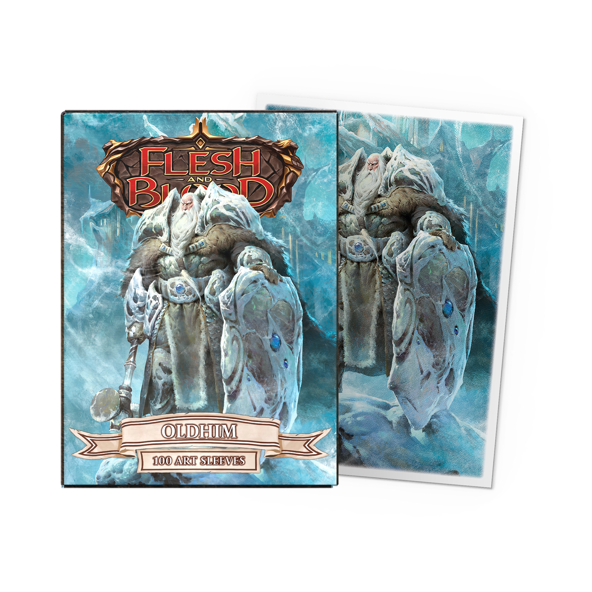 A matte art sleeve set featuring Oldhim from Flesh and Blood. Brand: Dragon Shield, Item: Oldhim - Matte Art Sleeves.