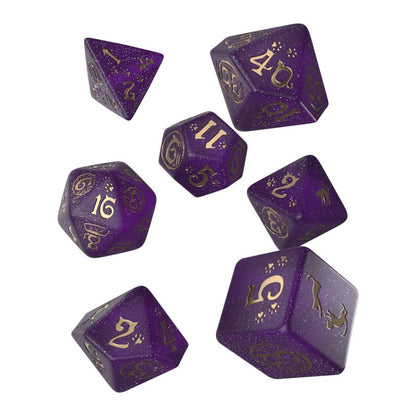 Q-Workshop CATS Dice Set: Purrito – shimmering purple with gold RPG dice – Flip Tap Win TCG, Saline MI
