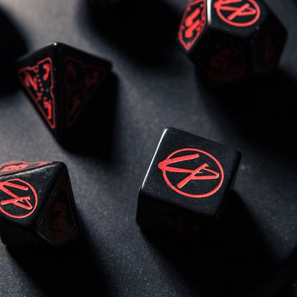 Q-Workshop Cyberpunk Red Dice Set: Blood over Chrome – black with red RPG dice – Flip Tap Win TCG, Saline MI