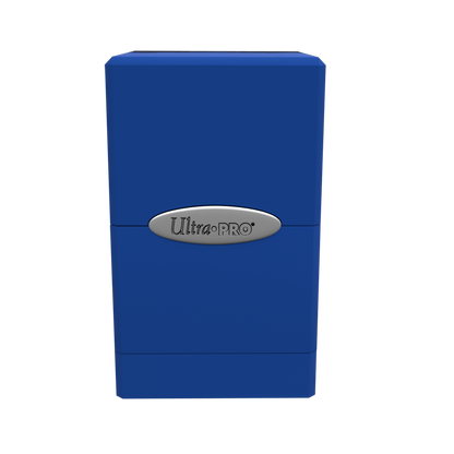 A blue Classic SATIN Tower DECK BOX. Brand: Ultra PRO, Item: Classic SATIN® Tower DECK BOX®