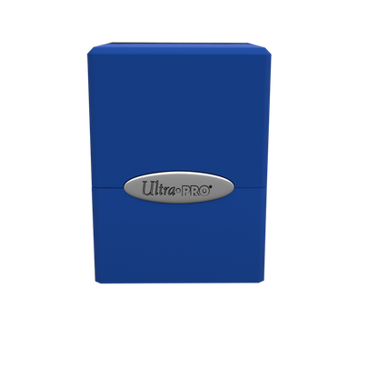 A blue Classic SATIN Cube deck box. Brand: Ultra PRO.