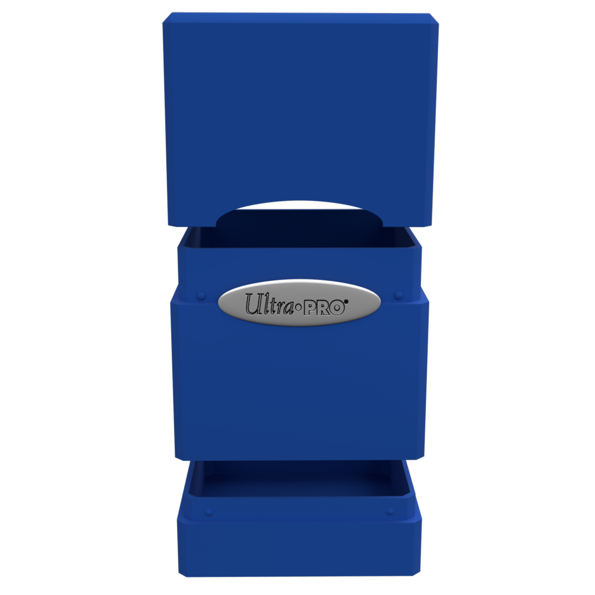 A blue Classic SATIN Tower DECK BOX. Brand: Ultra PRO, Item: Classic SATIN® Tower DECK BOX®
