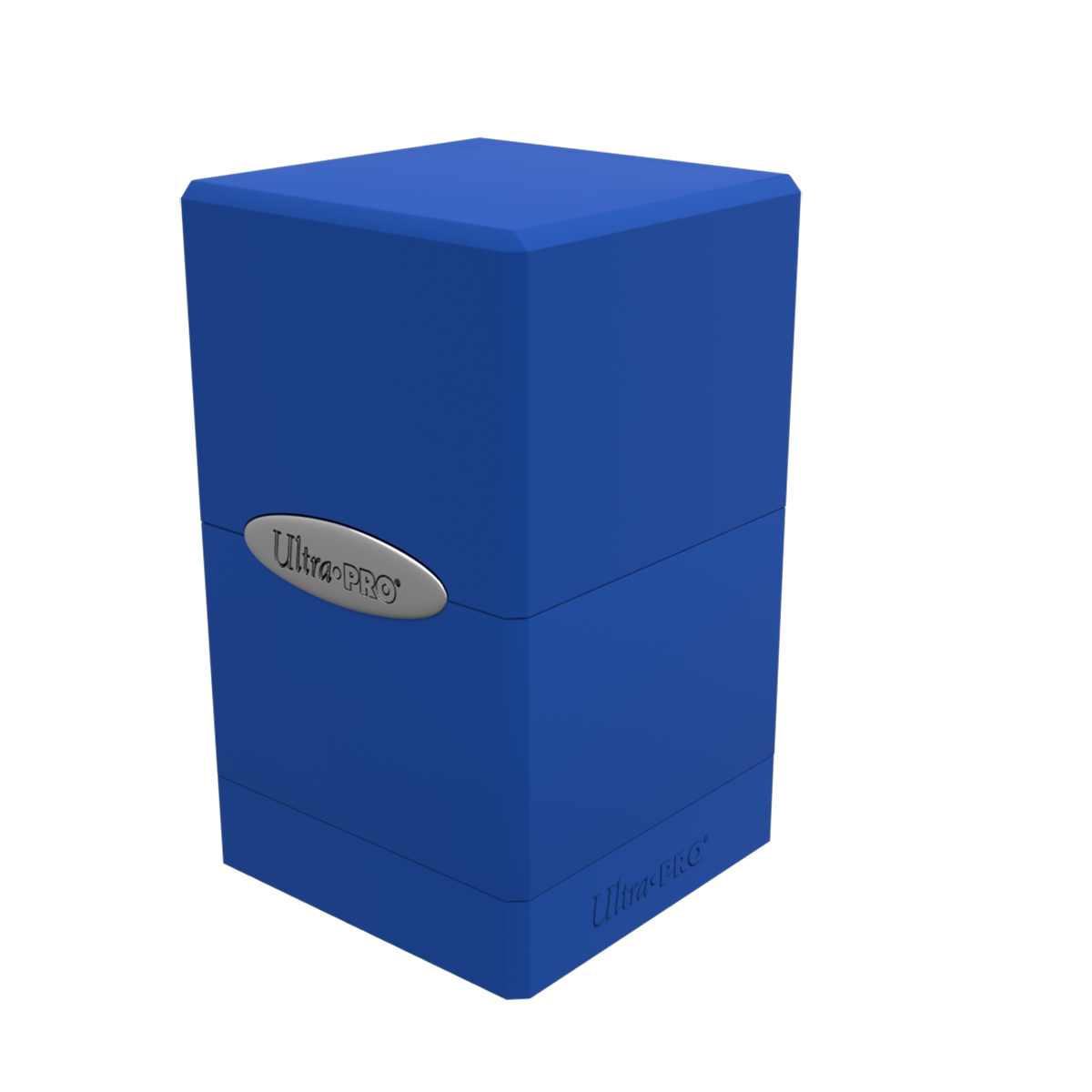 A blue Classic SATIN Tower Deck Box. Brand: Ultra PRO, Item: Classic SATIN® Tower DECK BOX®