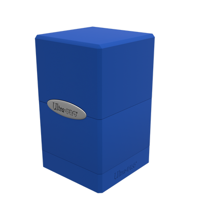 A blue Classic SATIN Tower Deck Box. Brand: Ultra PRO, Item: Classic SATIN® Tower DECK BOX®