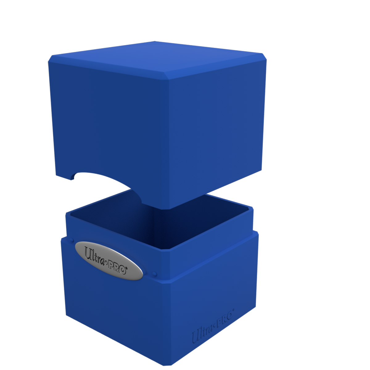 A blue Classic SATIN Cube deck box. Brand: Ultra PRO, Item: Classic SATIN Cube