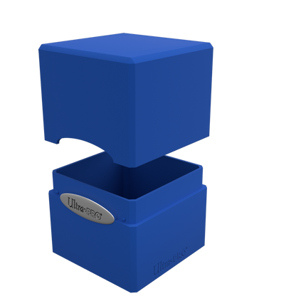 A blue Classic SATIN Cube deck box. Brand: Ultra PRO, Item: Classic SATIN Cube