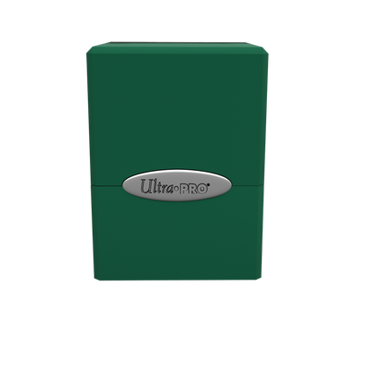 A green Classic SATIN Cube deck box. Brand: Ultra PRO, Item: Classic SATIN Cube.