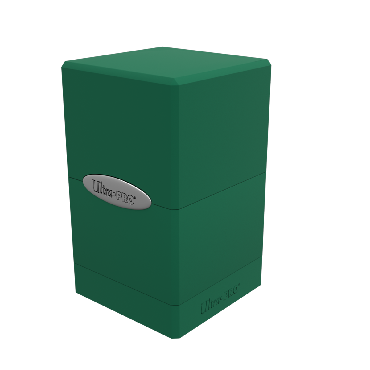 A green Classic SATIN Tower DECK BOX. Brand: Ultra PRO, Item: Classic SATIN Tower DECK BOX.