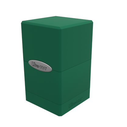 A green Classic SATIN Tower DECK BOX. Brand: Ultra PRO, Item: Classic SATIN Tower DECK BOX.