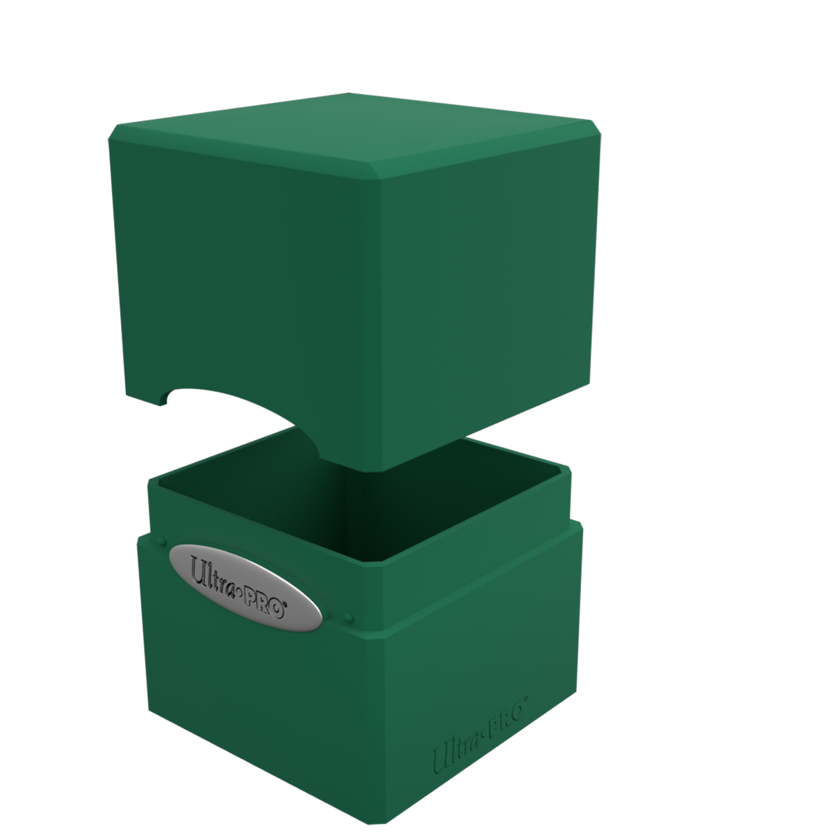 A green Classic SATIN Cube deck box. Brand: Ultra PRO, Item: Classic SATIN Cube.