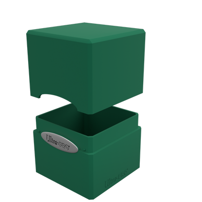 A green Classic SATIN Cube deck box. Brand: Ultra PRO, Item: Classic SATIN Cube.