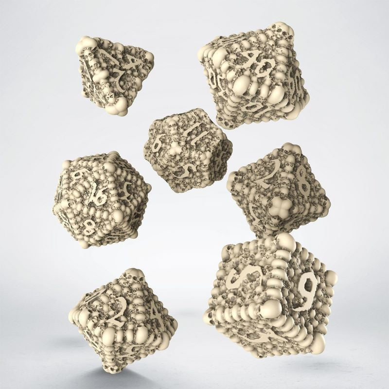 Q-Workshop Dice Macabre Set – beige resin with brown wash RPG dice – Flip Tap Win TCG, Saline MI