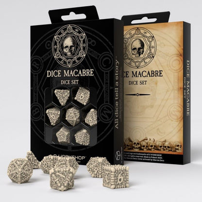 Q-Workshop Dice Macabre Set – beige resin with brown wash RPG dice – Flip Tap Win TCG, Saline MI