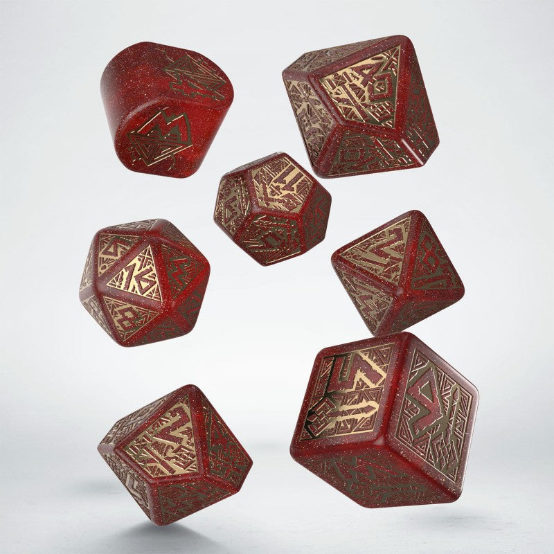 Q-Workshop Dwarven Dice Set: Jewels – shimmering red with gold RPG dice – Flip Tap Win TCG, Saline MI