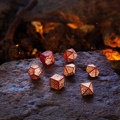 Q-Workshop Dwarven Dice Set: Jewels – shimmering red with gold RPG dice – Flip Tap Win TCG, Saline MI