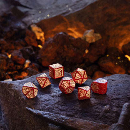 Q-Workshop Dwarven Dice Set: Jewels – shimmering red with gold RPG dice – Flip Tap Win TCG, Saline MI