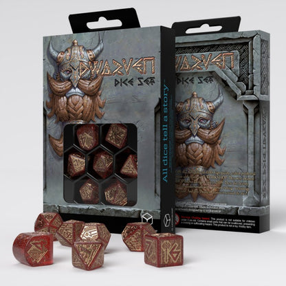Q-Workshop Dwarven Dice Set: Jewels – shimmering red with gold RPG dice – Flip Tap Win TCG, Saline MI