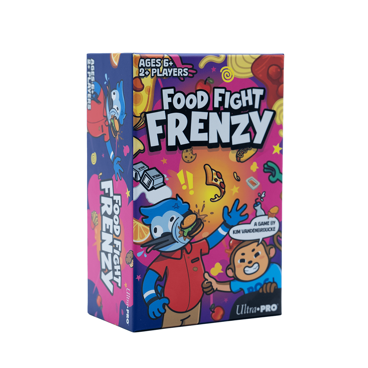 A colorful board game box for Food Fight Frenzy. Brand: Ultra PRO Entertainment, Item: Food Fight Frenzy