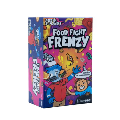 A colorful board game box for Food Fight Frenzy. Brand: Ultra PRO Entertainment, Item: Food Fight Frenzy