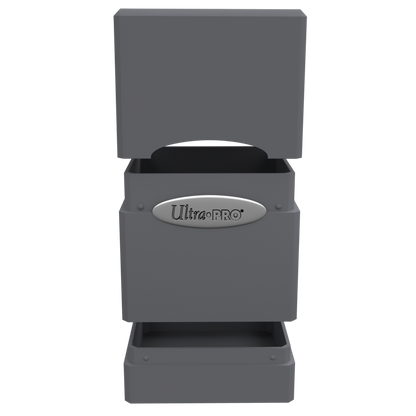 A gray Classic SATIN Tower DECK BOX. Brand: Ultra PRO, Item: Classic SATIN Tower DECK BOX
