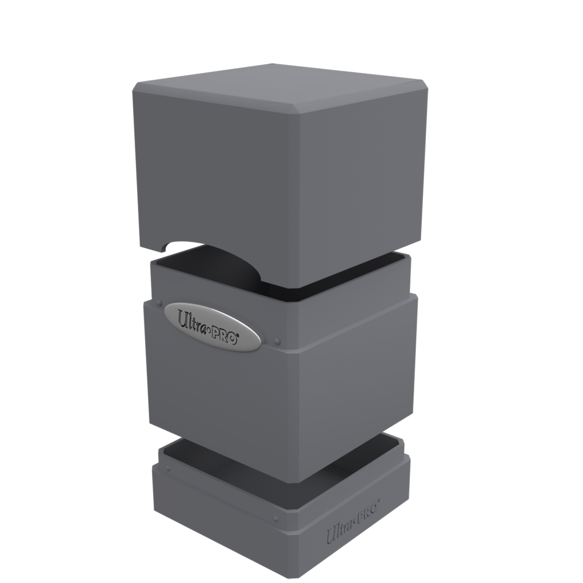 A gray Classic SATIN Tower DECK BOX. Brand: Ultra-PRO, Item: Classic SATIN® Tower DECK BOX®