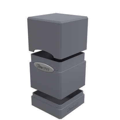A gray Classic SATIN Tower DECK BOX. Brand: Ultra-PRO, Item: Classic SATIN® Tower DECK BOX®