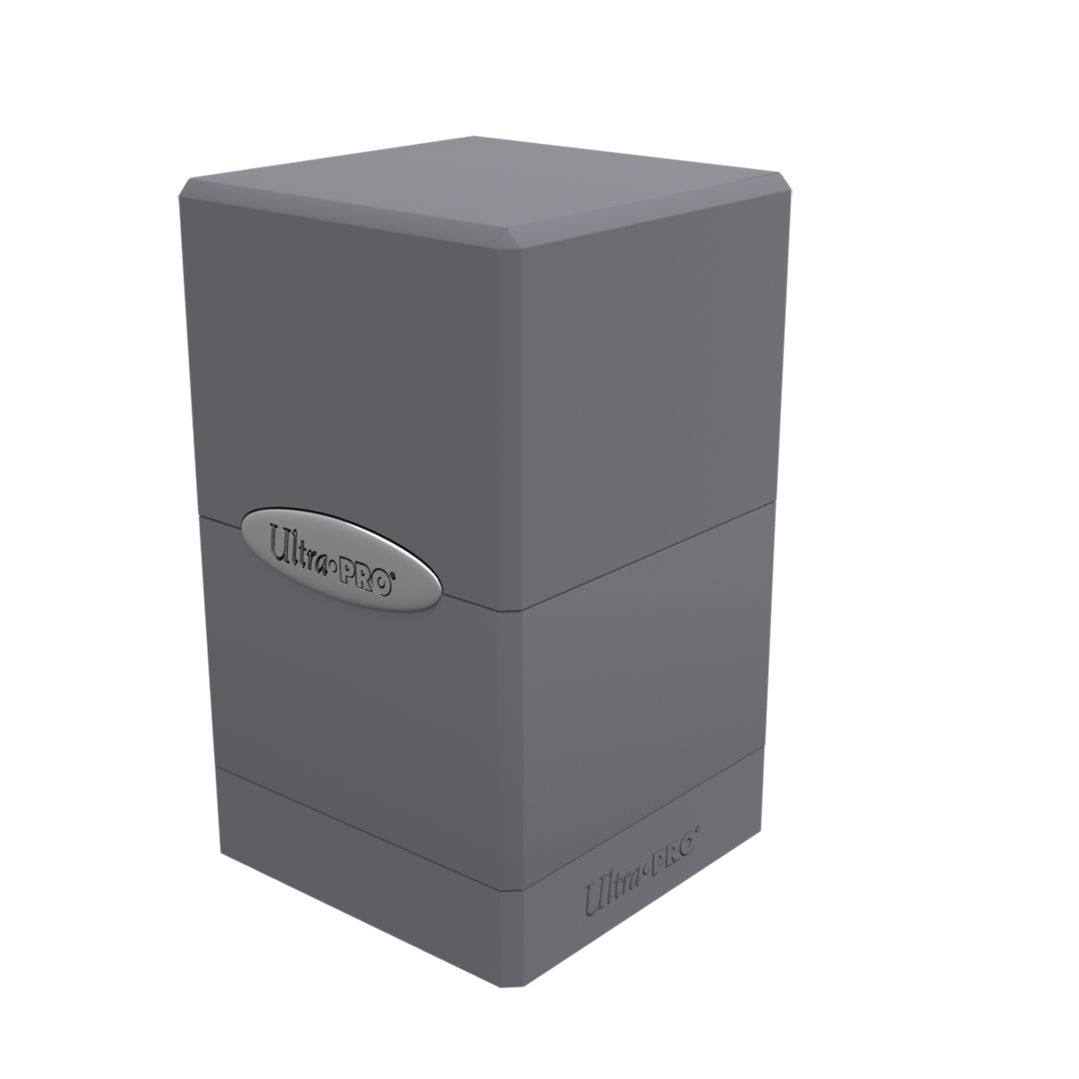 A gray Classic SATIN Tower DECK BOX. Brand: Ultra PRO, Item: Classic SATIN® Tower DECK BOX®