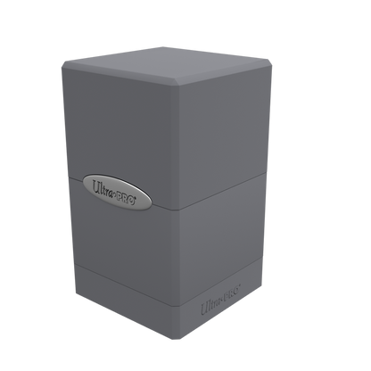 A gray Classic SATIN Tower DECK BOX. Brand: Ultra PRO, Item: Classic SATIN® Tower DECK BOX®